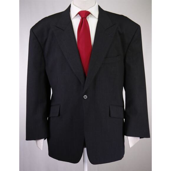 Custom Tailored Solid Charcoal Gray 1-Btn Peak Lapel Wool Suit Athletic 50S - Picture 2 of 10